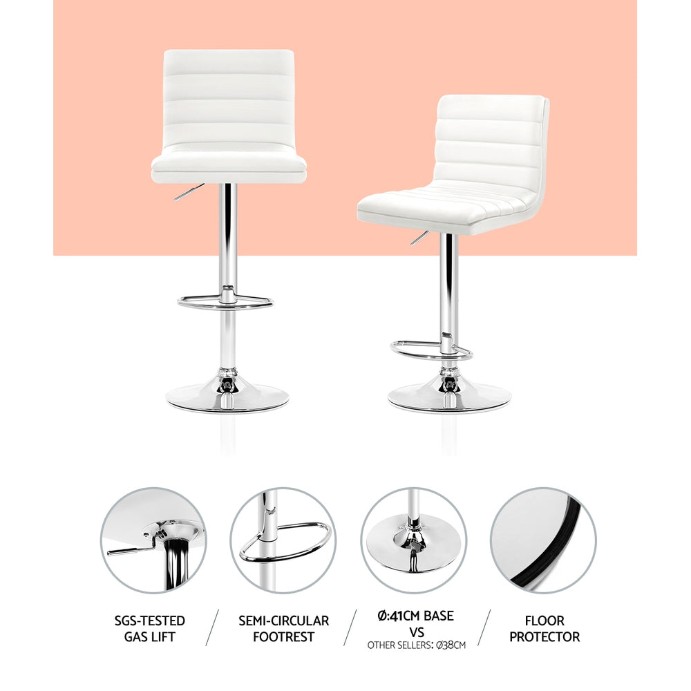 Artiss 2x Bar Stools Padded Leather Gas Lift White