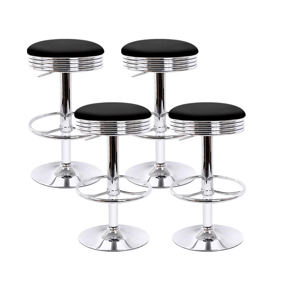 Artiss Set of 4 PU Leather Backless Bar Stools - Black and Chrome