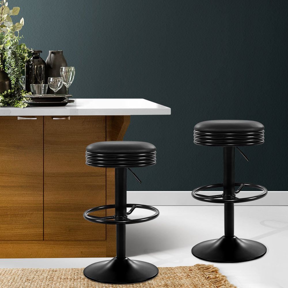 Artiss 2x Bar Stools Leather Padded Gas Lift Black