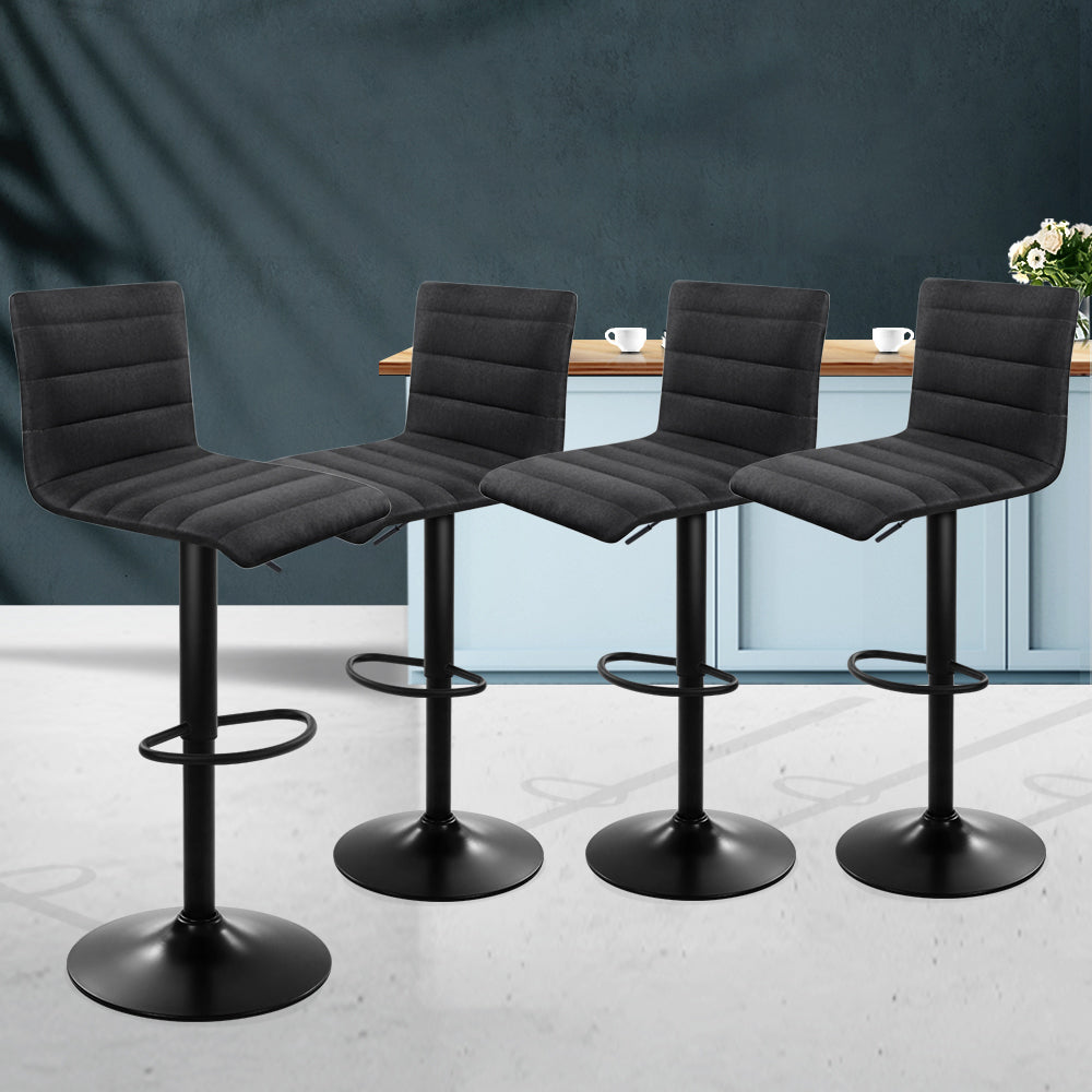 Artiss Set of 4 Faux Linen Bar Stools - Black