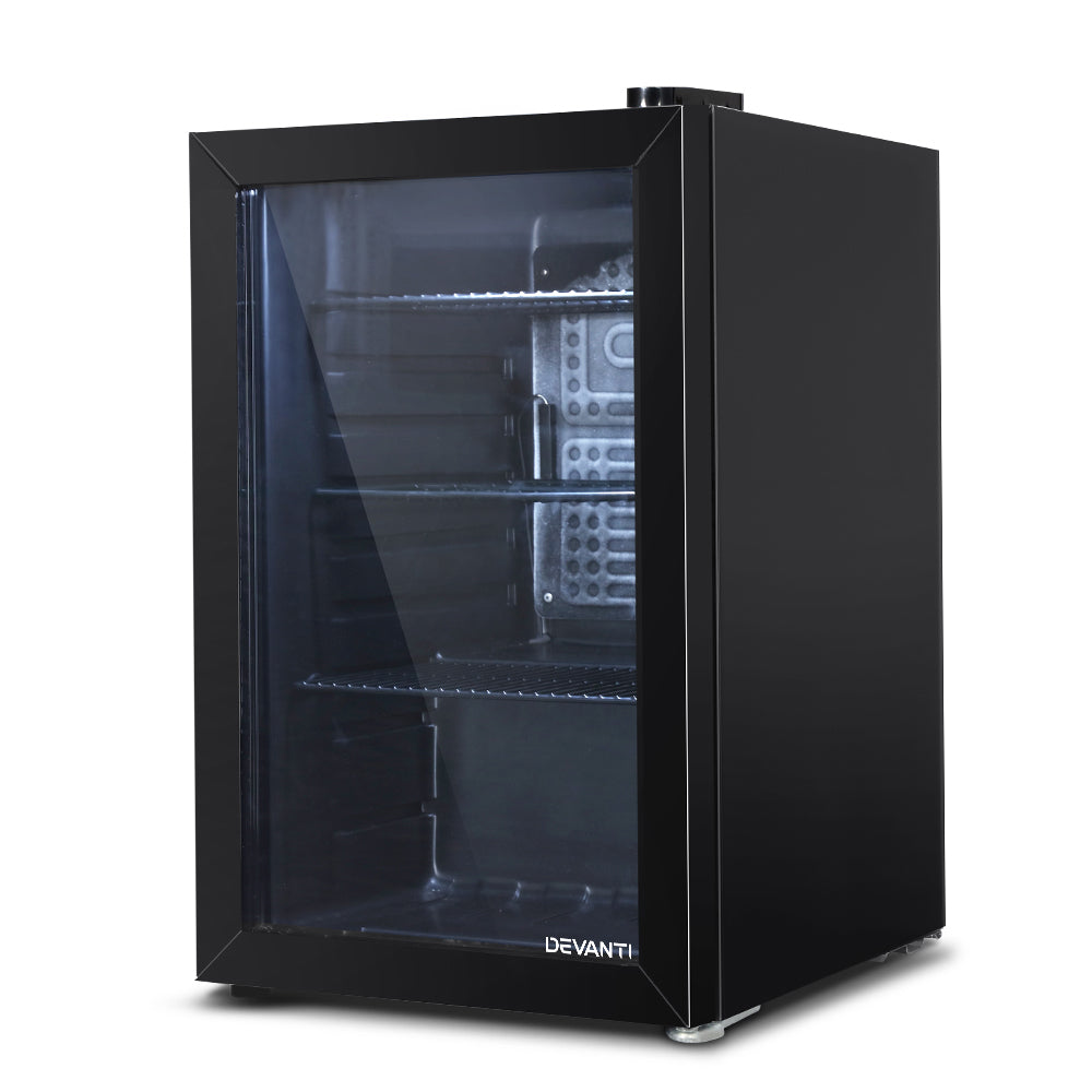 Devanti 70L Bar Fridge Glass Door w/Light Black