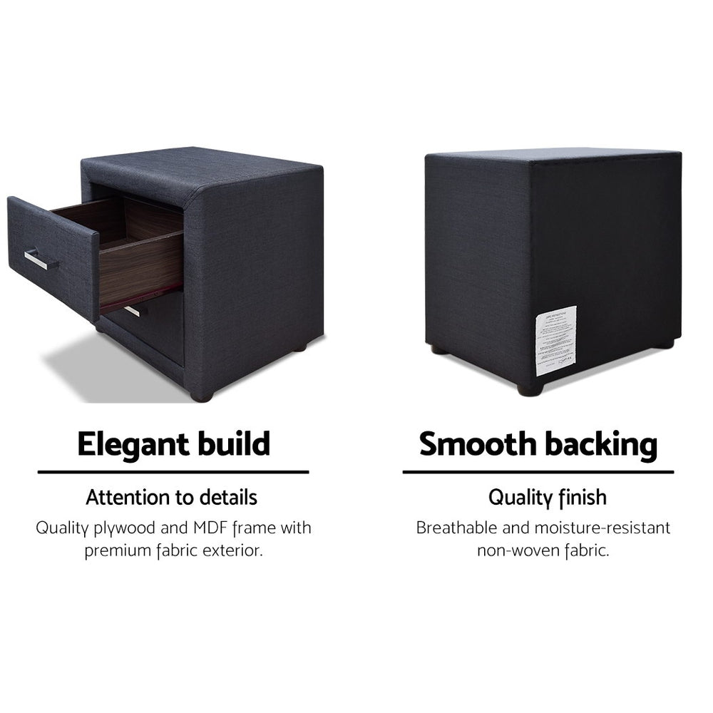 Artiss Bedside Table 2 Drawers Fabric - CADEN Charcoal