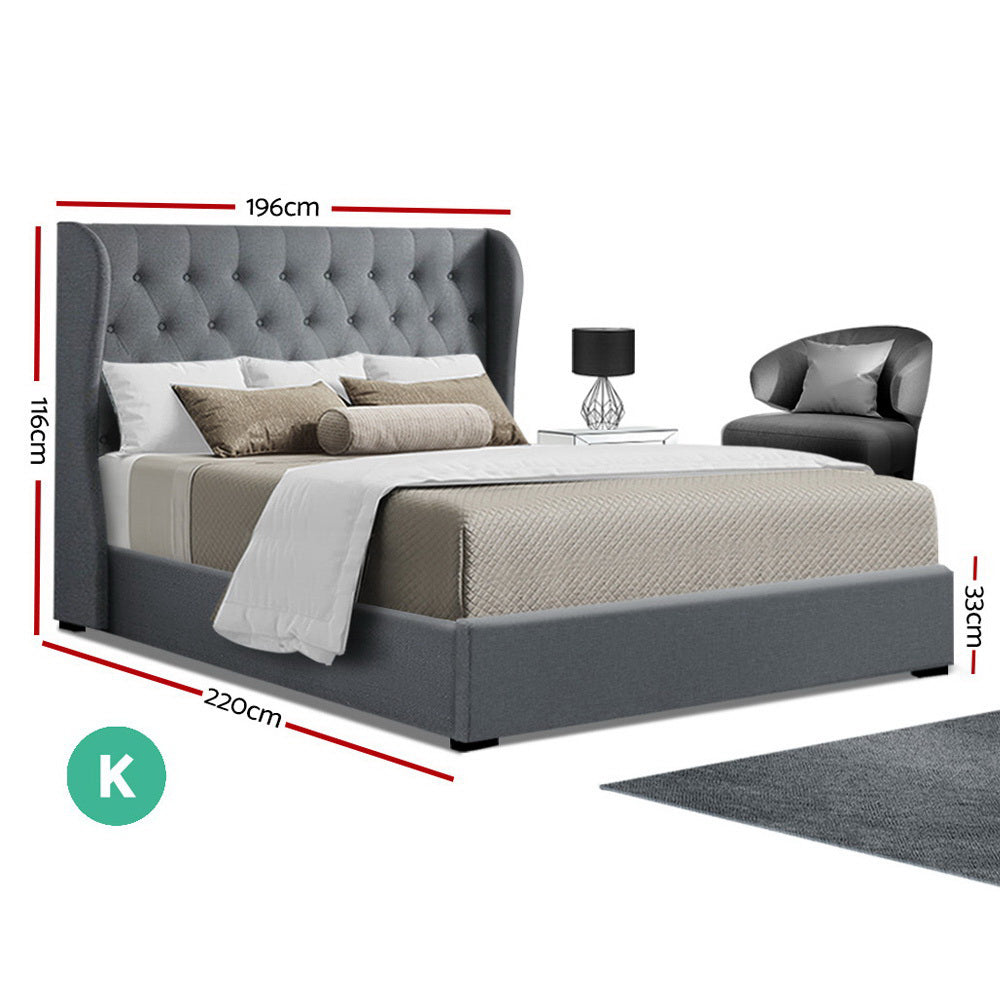 Artiss Bed Frame King Size Gas Lift Grey ISSA