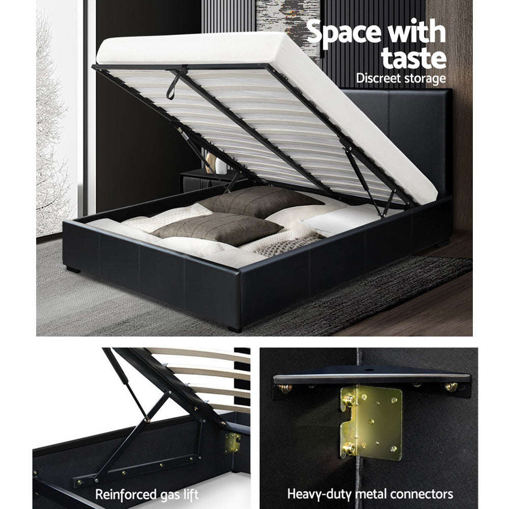 Artiss Bed Frame Queen Size Gas Lift Black NINO