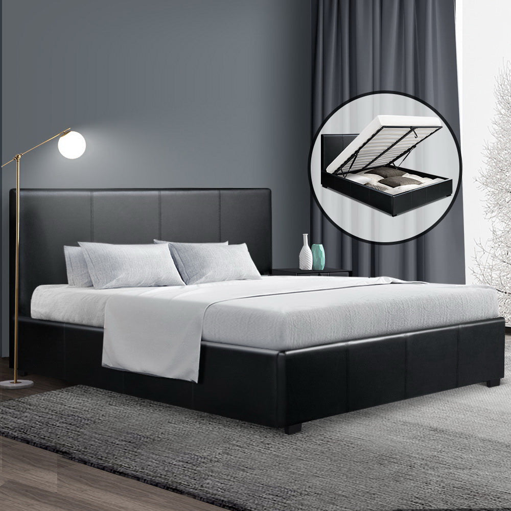 Artiss Bed Frame Queen Size Gas Lift Black NINO