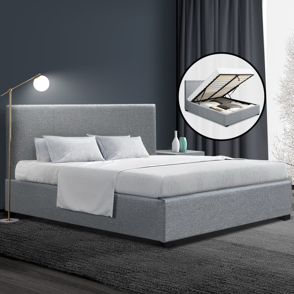 Artiss Bed Frame Queen Size Gas Lift Grey NINO