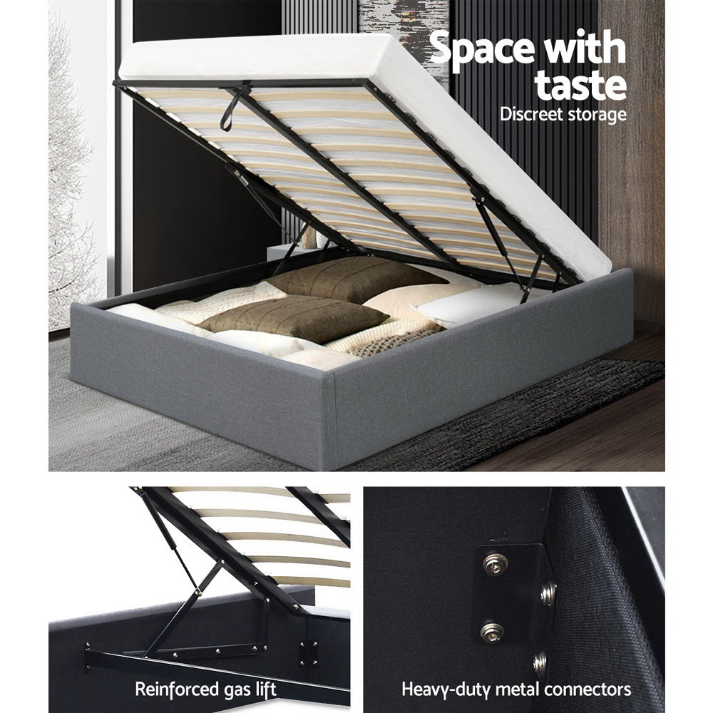 Artiss Bed Frame Queen Size Gas Lift Base Grey TOKI