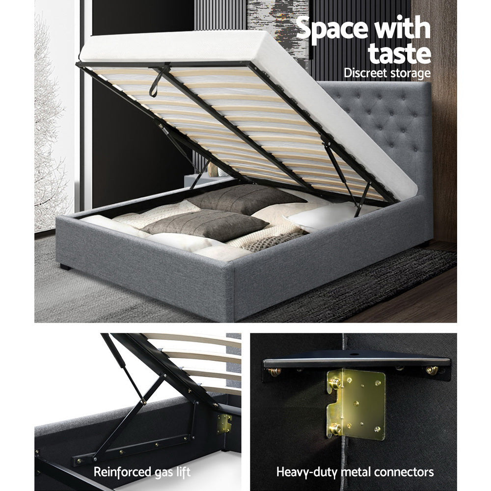 Artiss Bed Frame Double Size Gas Lift Grey VILA