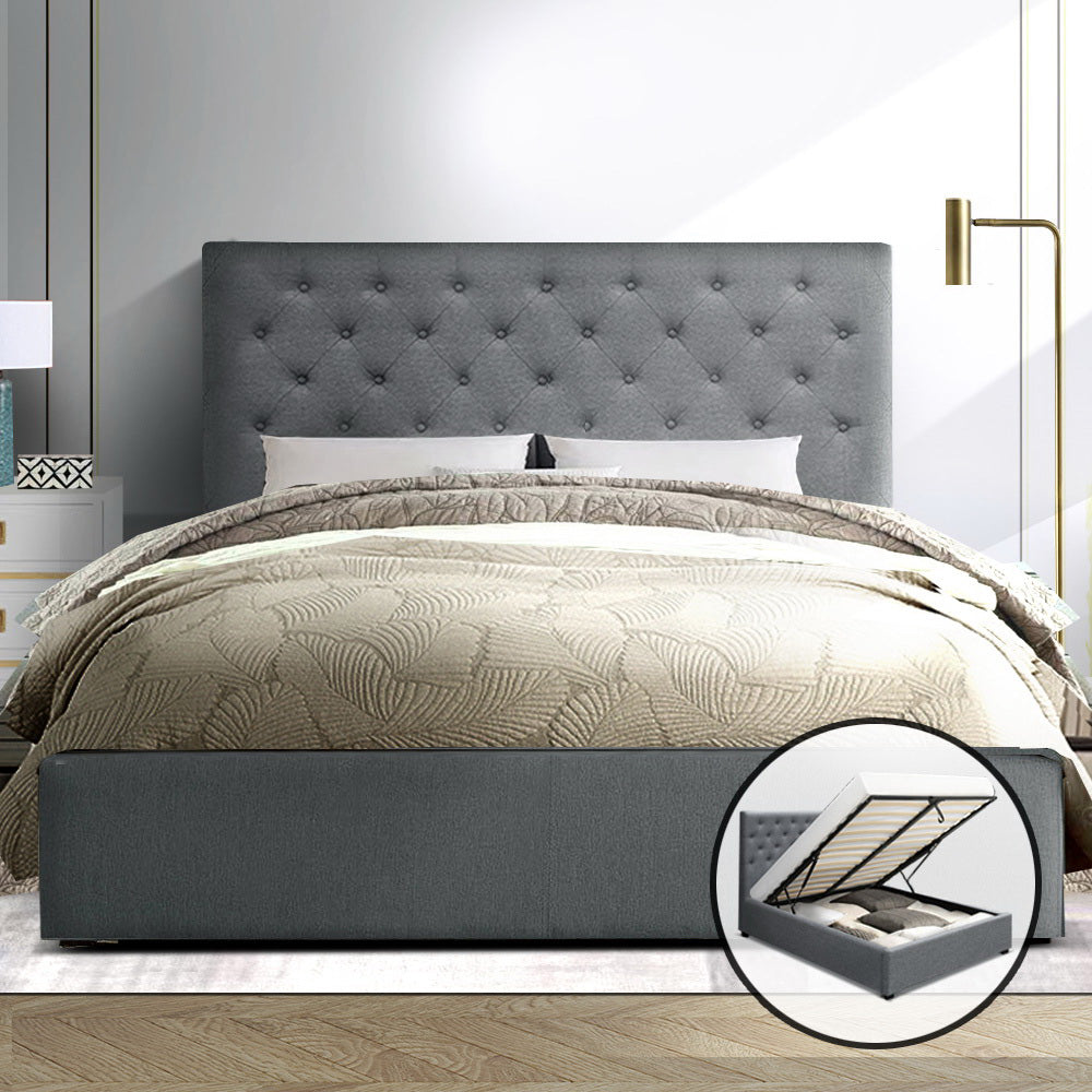 Artiss Bed Frame Double Size Gas Lift Grey VILA