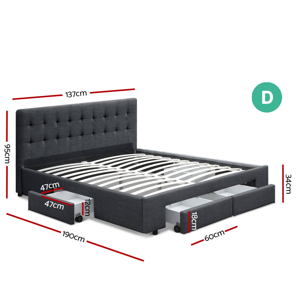 Artiss Bed Frame Double Size with 4 Drawers Grey AVIO
