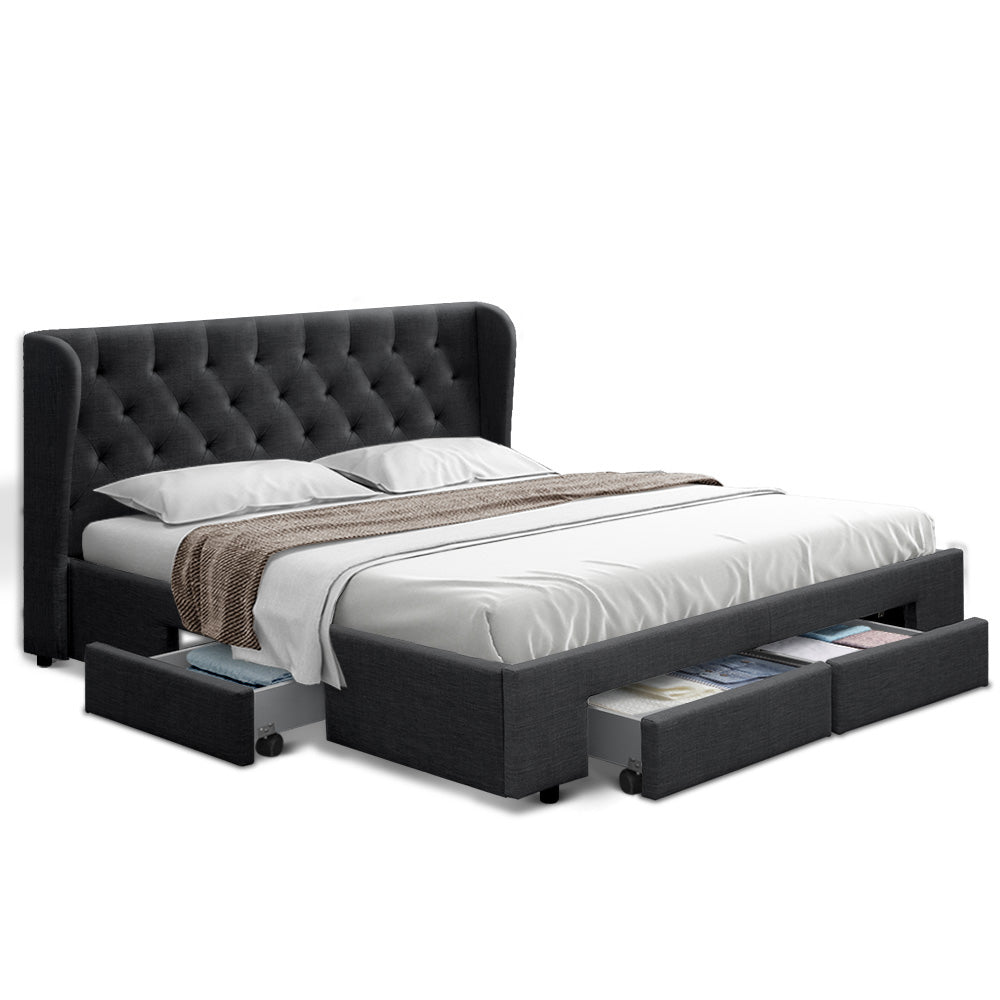 Artiss Bed Frame King Size with 4 Drawers Charcoal MILA