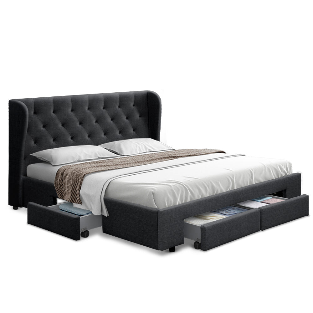 Artiss Bed Frame Queen Size with 4 Drawers Charcoal MILA