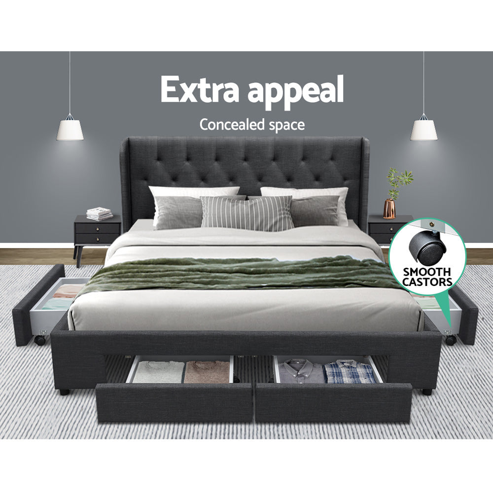 Artiss Bed Frame Queen Size with 4 Drawers Charcoal MILA