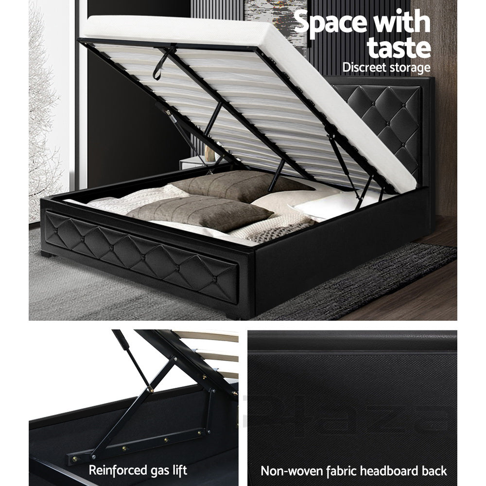 Artiss Bed Frame Queen Size Gas Lift Black TIYO