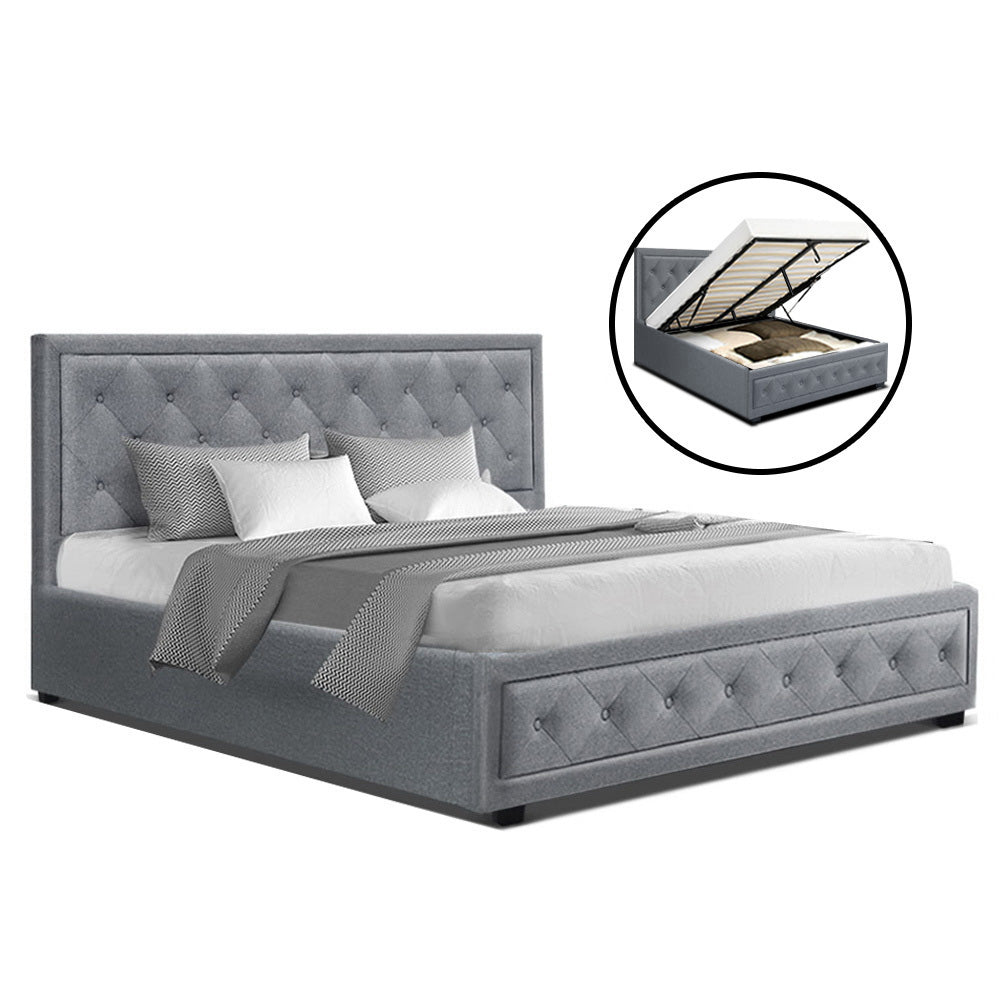 Artiss Bed Frame Queen Size Gas Lift Grey TIYO