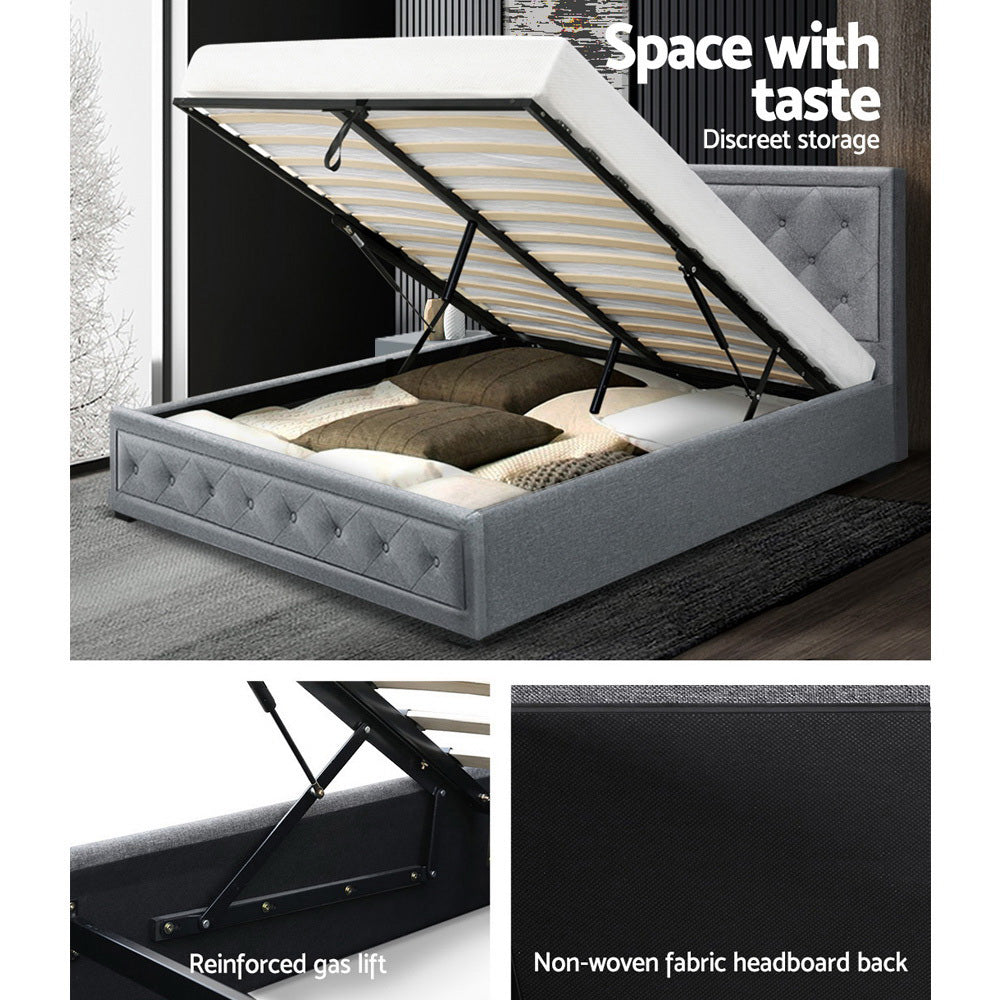 Artiss Bed Frame Queen Size Gas Lift Grey TIYO