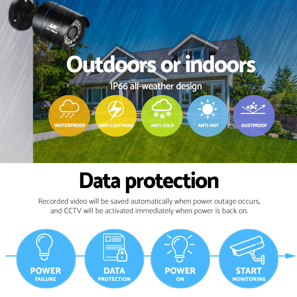 UL-tech CCTV Security System 8CH DVR 8 Cameras 1080p