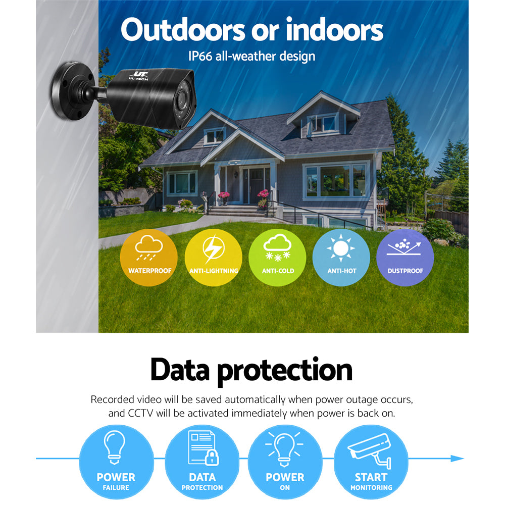 UL-tech CCTV Security System 8CH DVR 8 Cameras 1080p