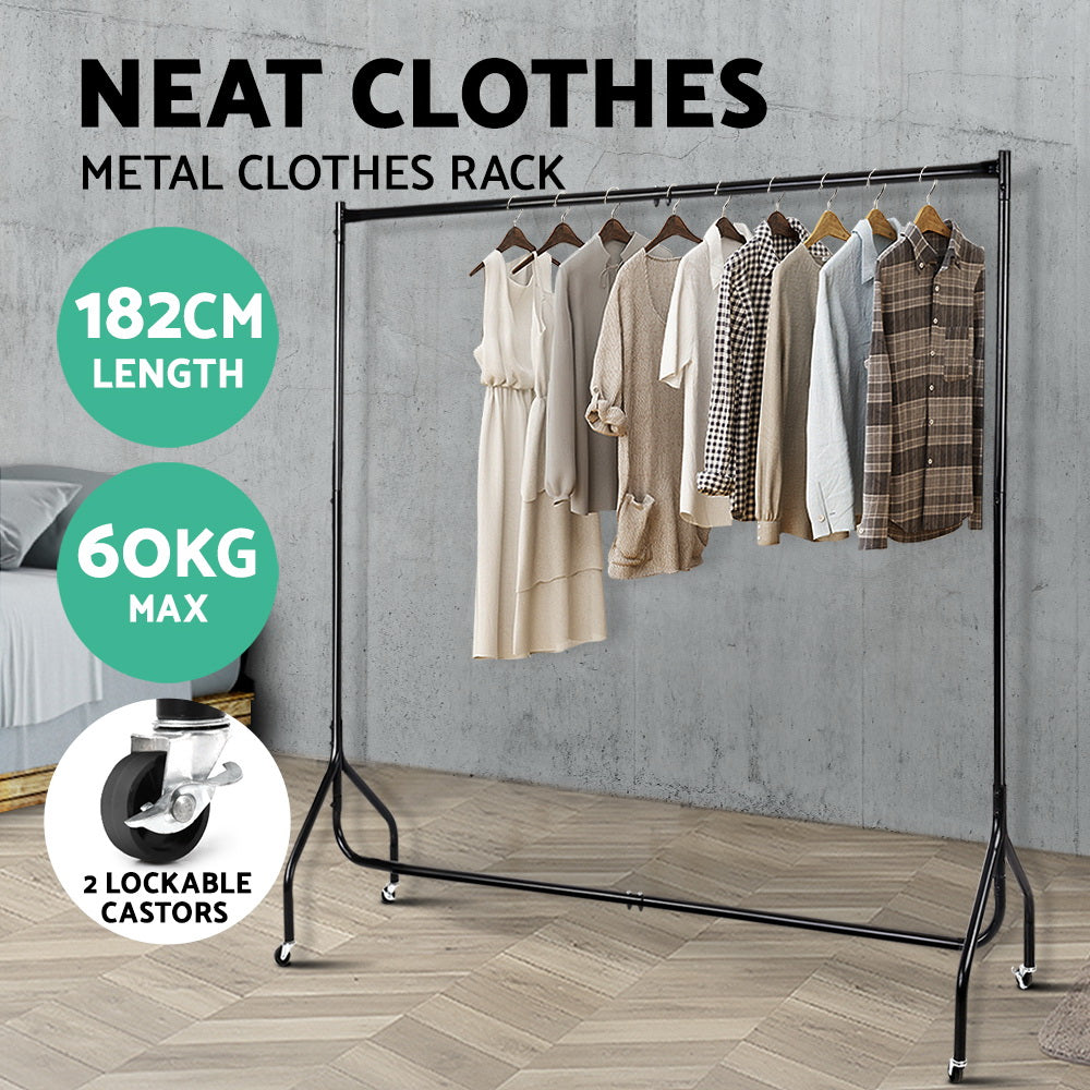 Artiss Clothes Rack Airer Coat Stand 6FT Rail Wheels