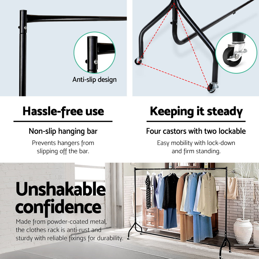 Artiss Clothes Rack Airer Coat Stand 6FT Rail Wheels