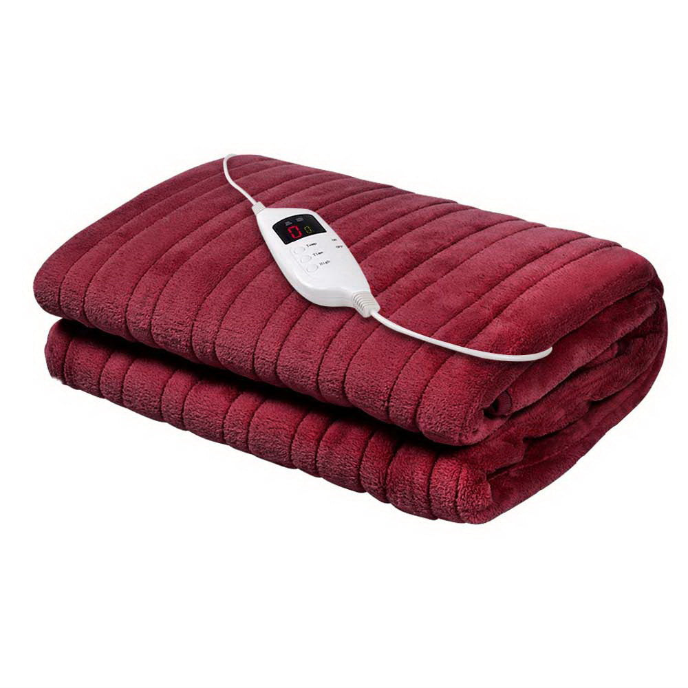 Giselle Electric Throw Rug Heated Blanket Fleece Red