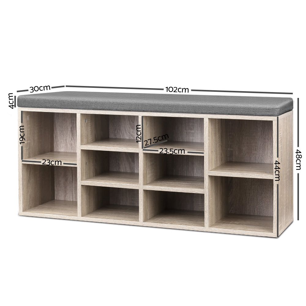 Artiss Shoe Rack Cabinet Shoe Bench Fabric Seat Pine BOA