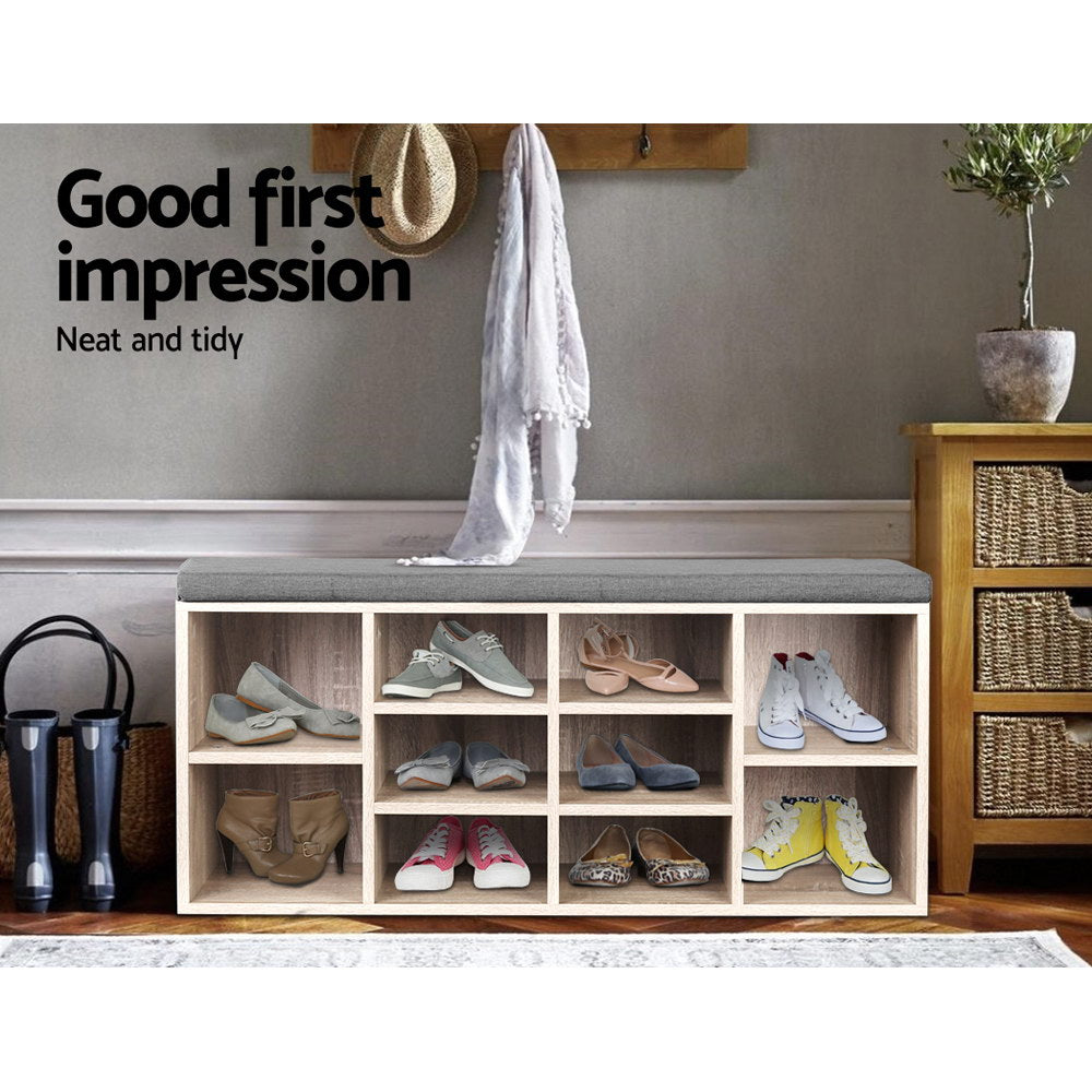 Artiss Shoe Rack Cabinet Shoe Bench Fabric Seat Pine BOA