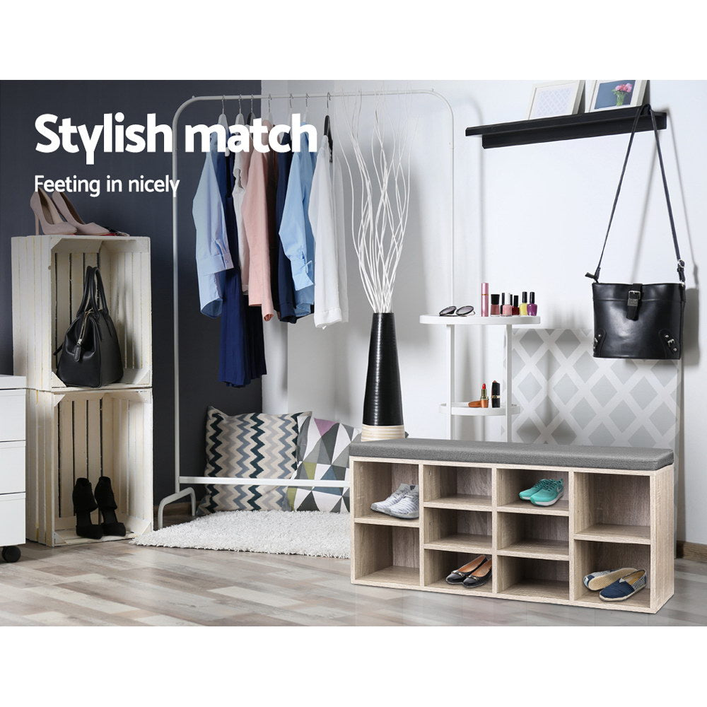 Artiss Shoe Rack Cabinet Shoe Bench Fabric Seat Pine BOA