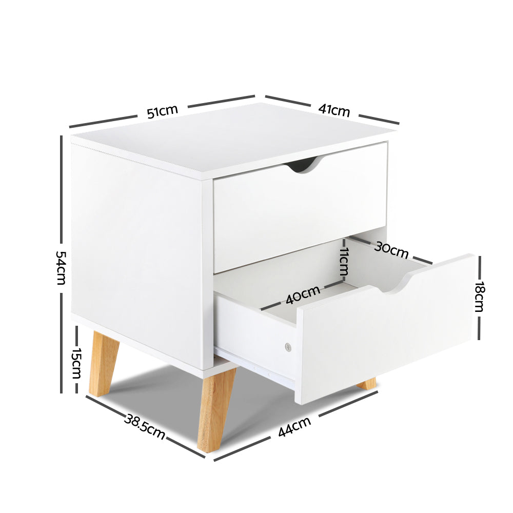 Artiss Bedside Table 2 Drawers - ANDERS White