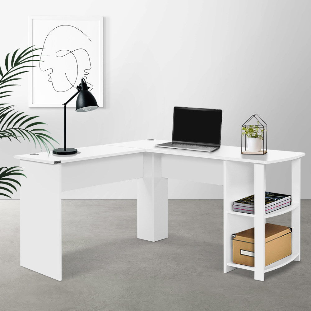 Artiss Computer Desk Shelf L-Shape White 136CM