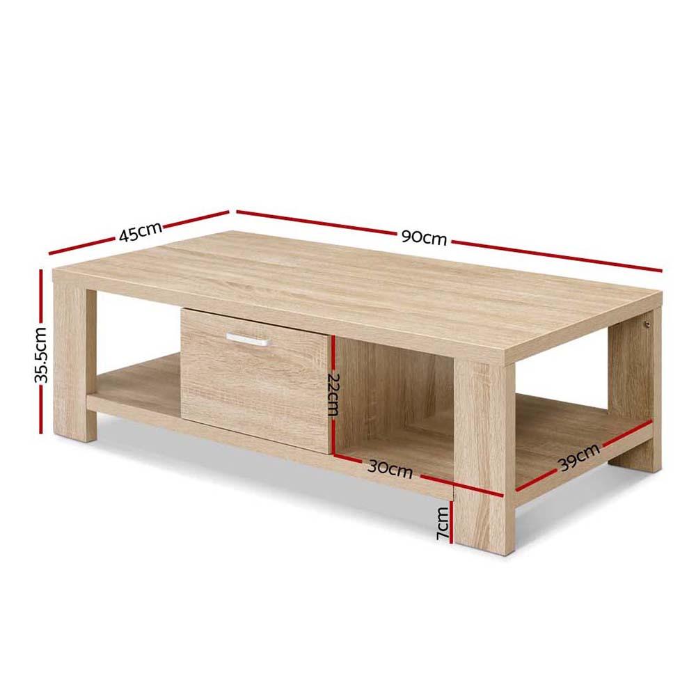 Artiss Coffee Table 1 Drawer Oak Maxi