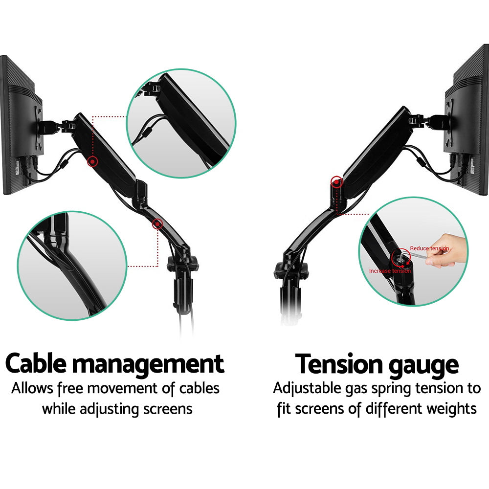 Artiss Monitor Arm Gas Spring Dual Desk Mount Screen Holder