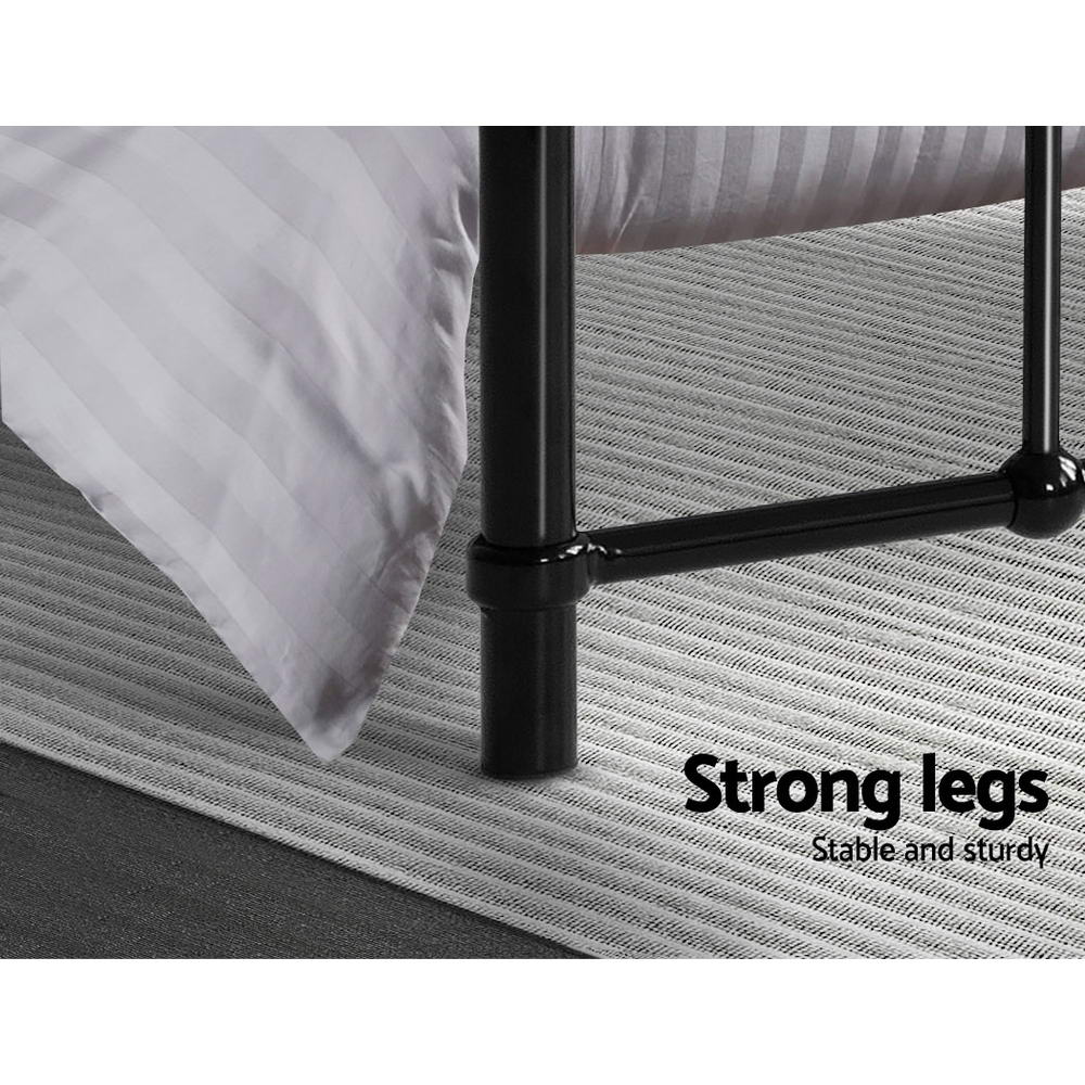 Metal Bed Frame King Single Size Platform Foundation Mattress Base Leo Black
