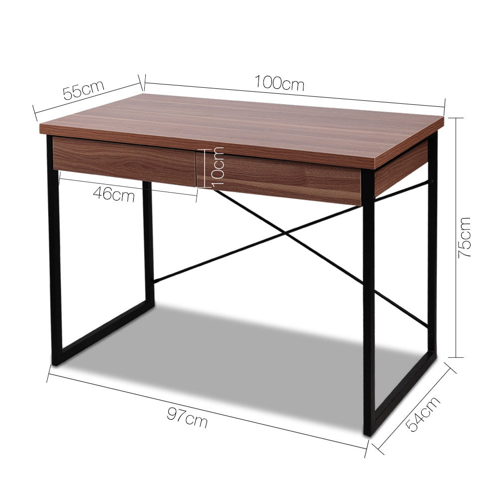 Artiss Computer Desk Drawer Storage Walnut 100CM