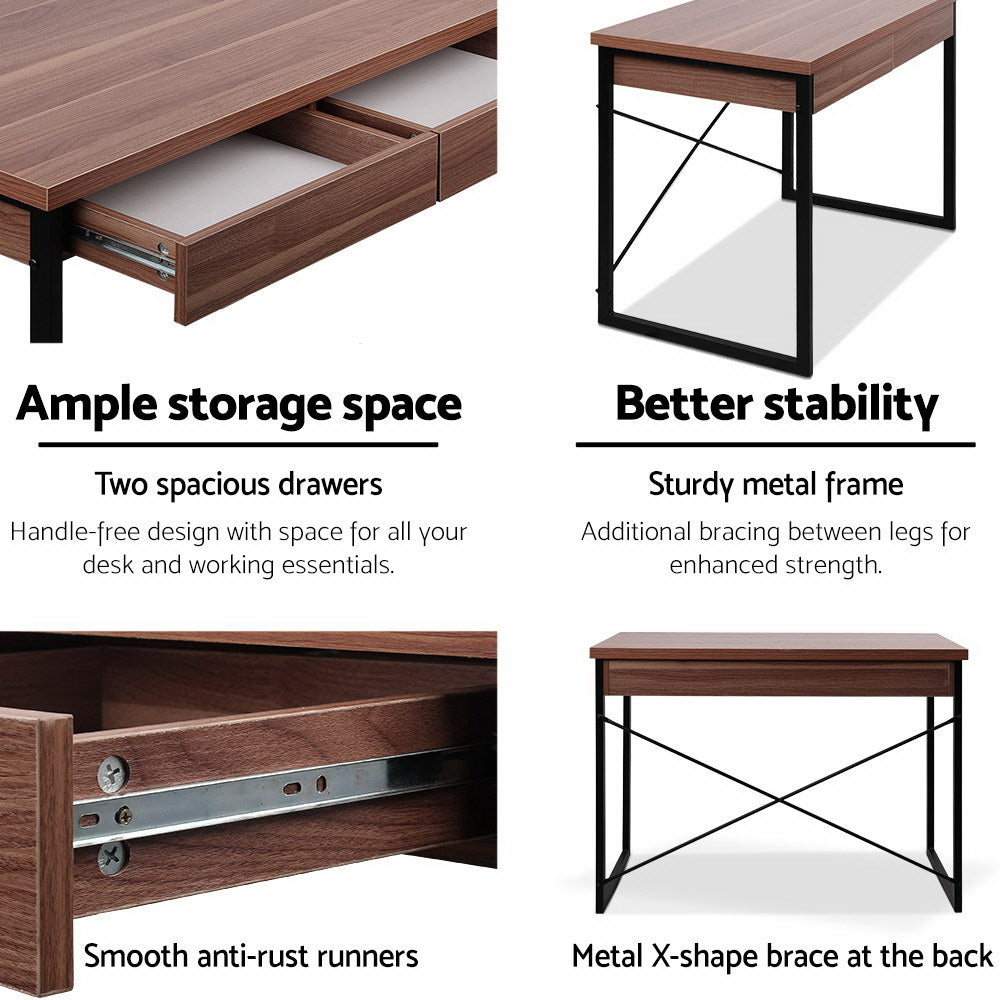 Artiss Computer Desk Drawer Storage Walnut 100CM