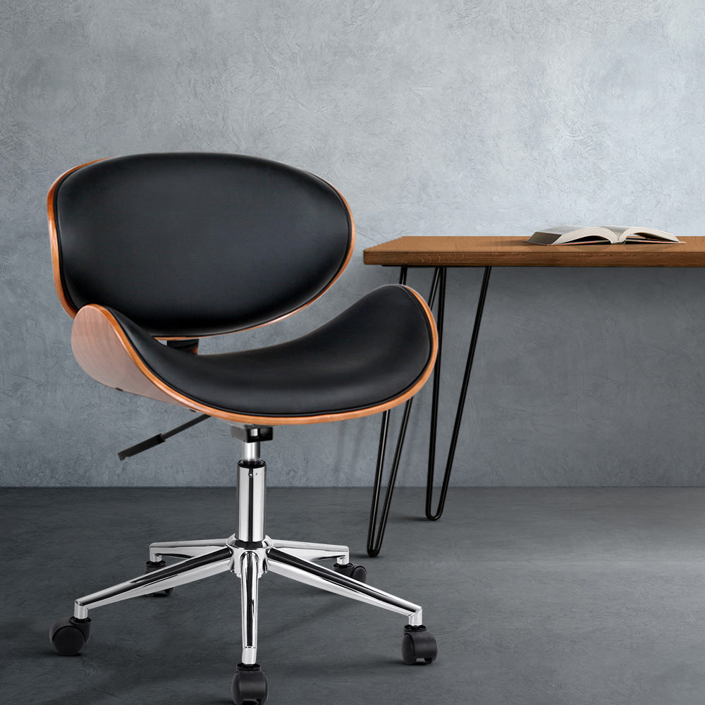 Artiss Wooden Office Chair Leather Seat Black