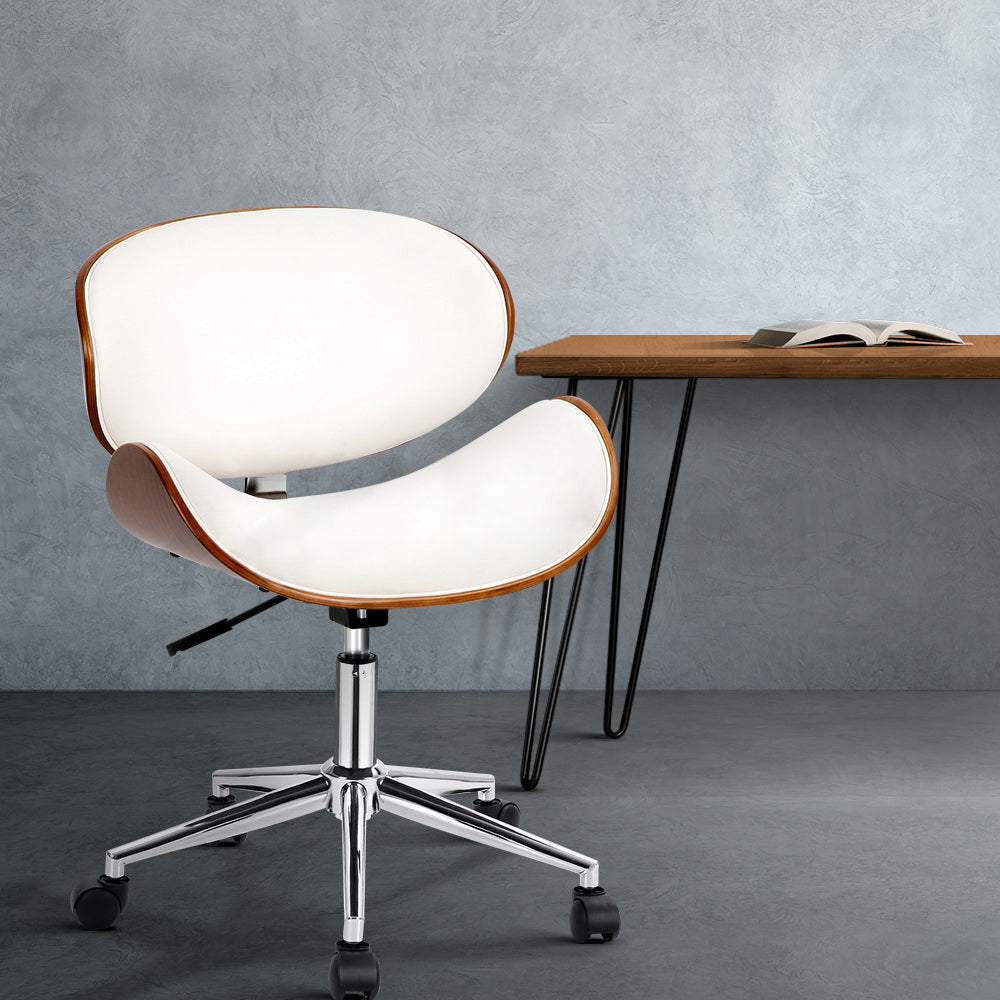 Artiss Wooden Office Chair Leather Seat White