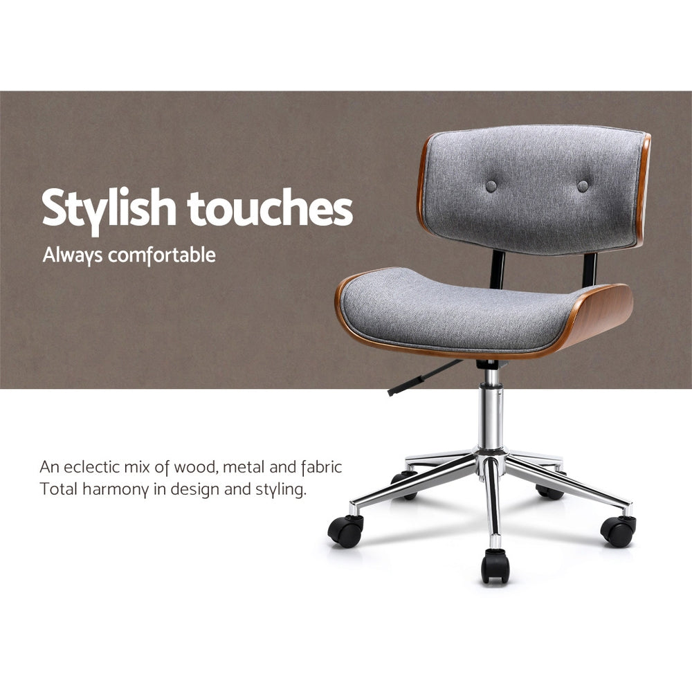 Artiss Wooden Office Chair Fabric Seat Grey