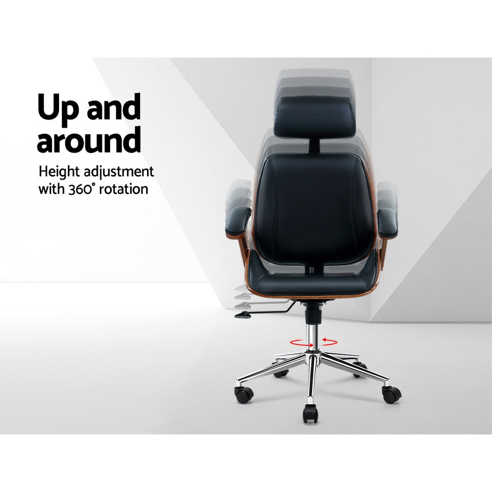 Artiss Wooden Office Chair Leather Seat Black