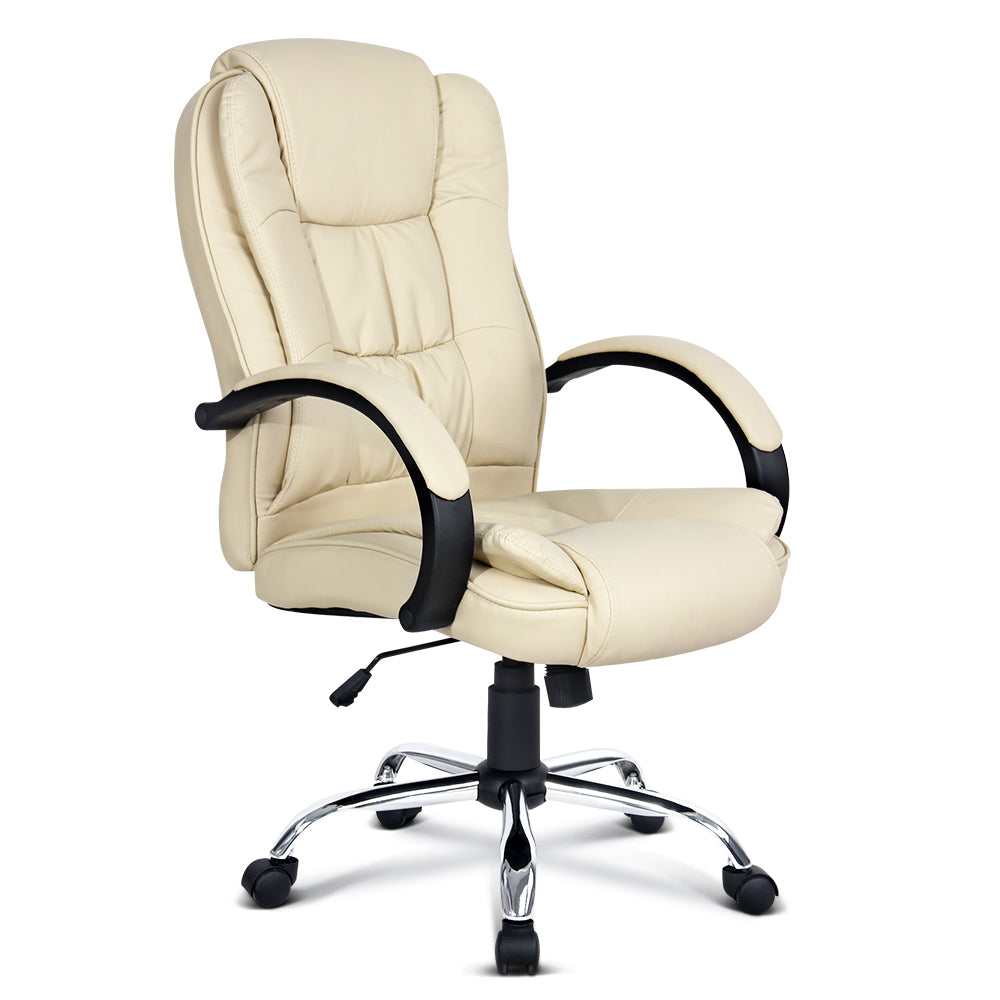 Artiss Executive Office Chair Leather Tilt Beige