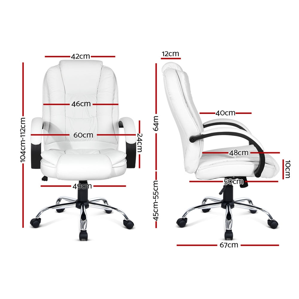 Artiss Executive Office Chair Leather Tilt White