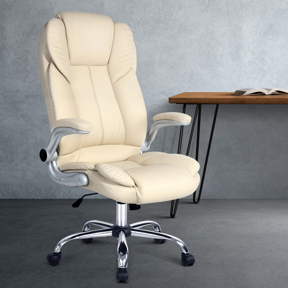 Artiss Executive Office Chair Leather Tilt Beige