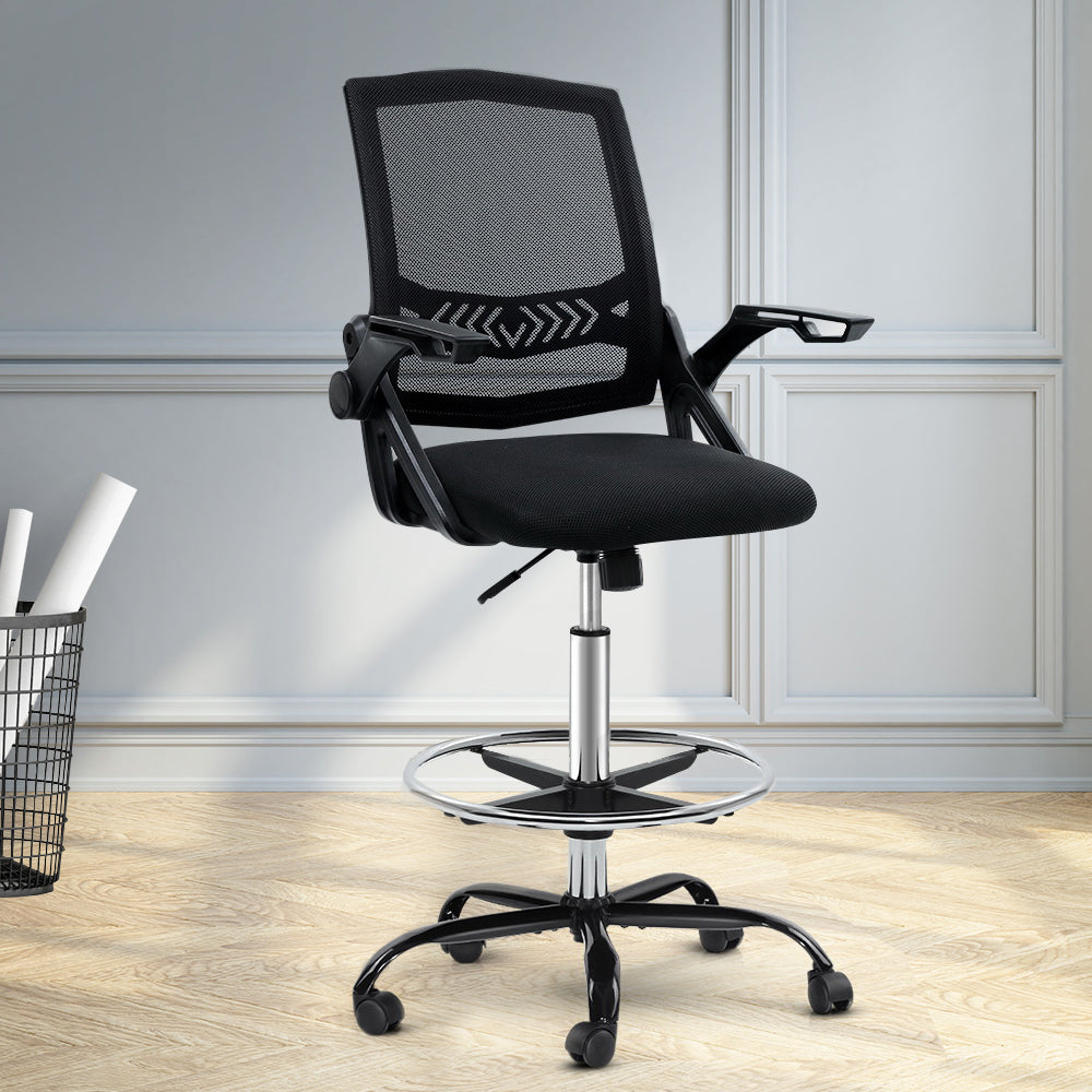 Artiss Office Chair Drafting Stool Mesh Chairs Black