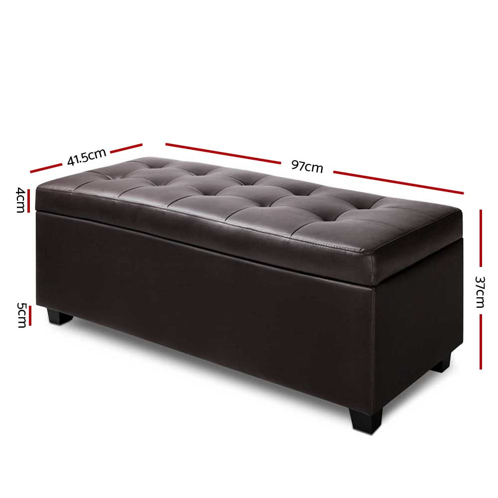 Artiss Storage Ottoman Blanket Box 97cm Leather Brown