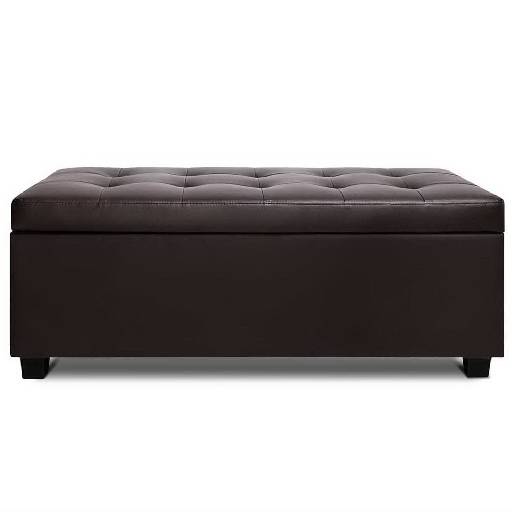 Artiss Storage Ottoman Blanket Box 97cm Leather Brown