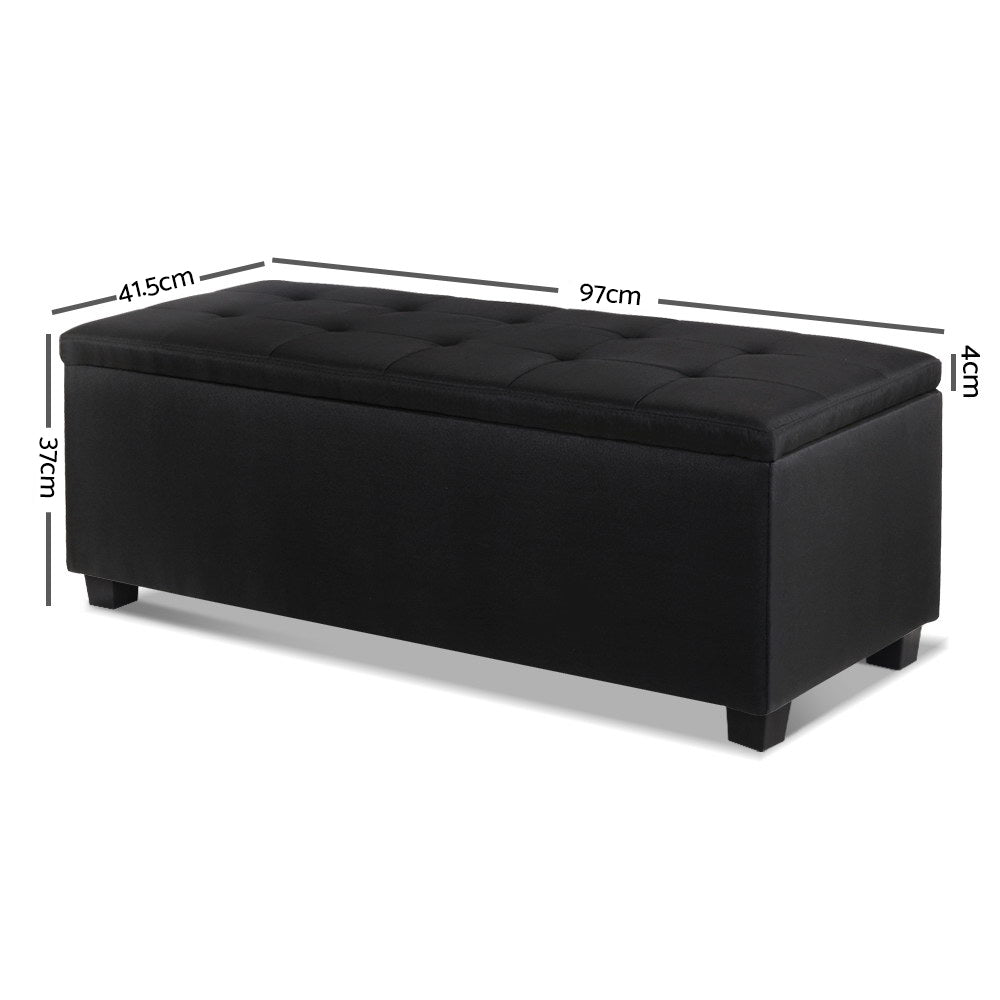Artiss Storage Ottoman Blanket Box 97cm Linen Black