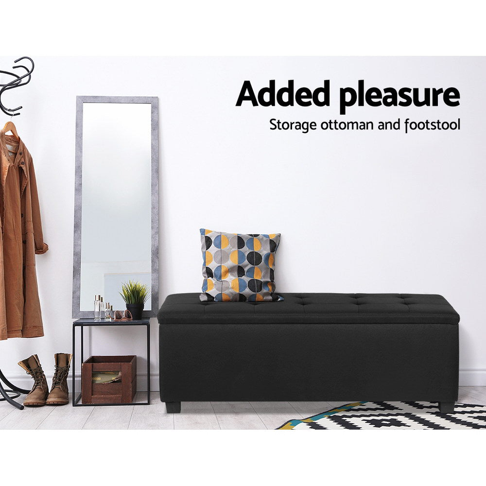 Artiss Storage Ottoman Blanket Box 97cm Linen Black