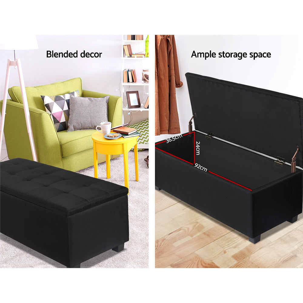 Artiss Storage Ottoman Blanket Box 97cm Linen Black