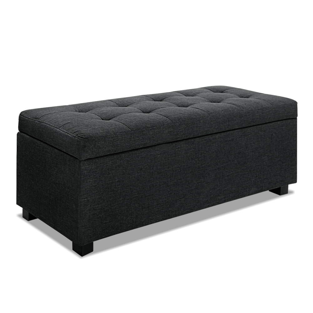 Artiss Storage Ottoman Blanket Box 97cm Linen Charcoal