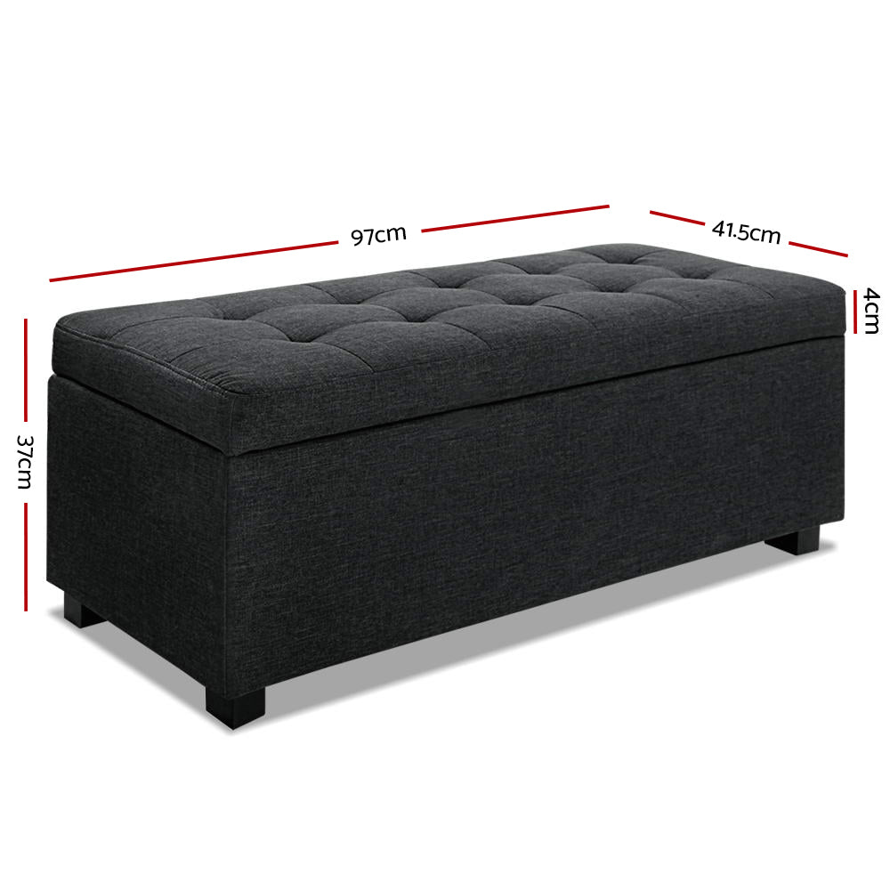 Artiss Storage Ottoman Blanket Box 97cm Linen Charcoal
